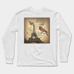 dark academia bird vintage crown french scripts paris eiffel tower Long Sleeve T-Shirt